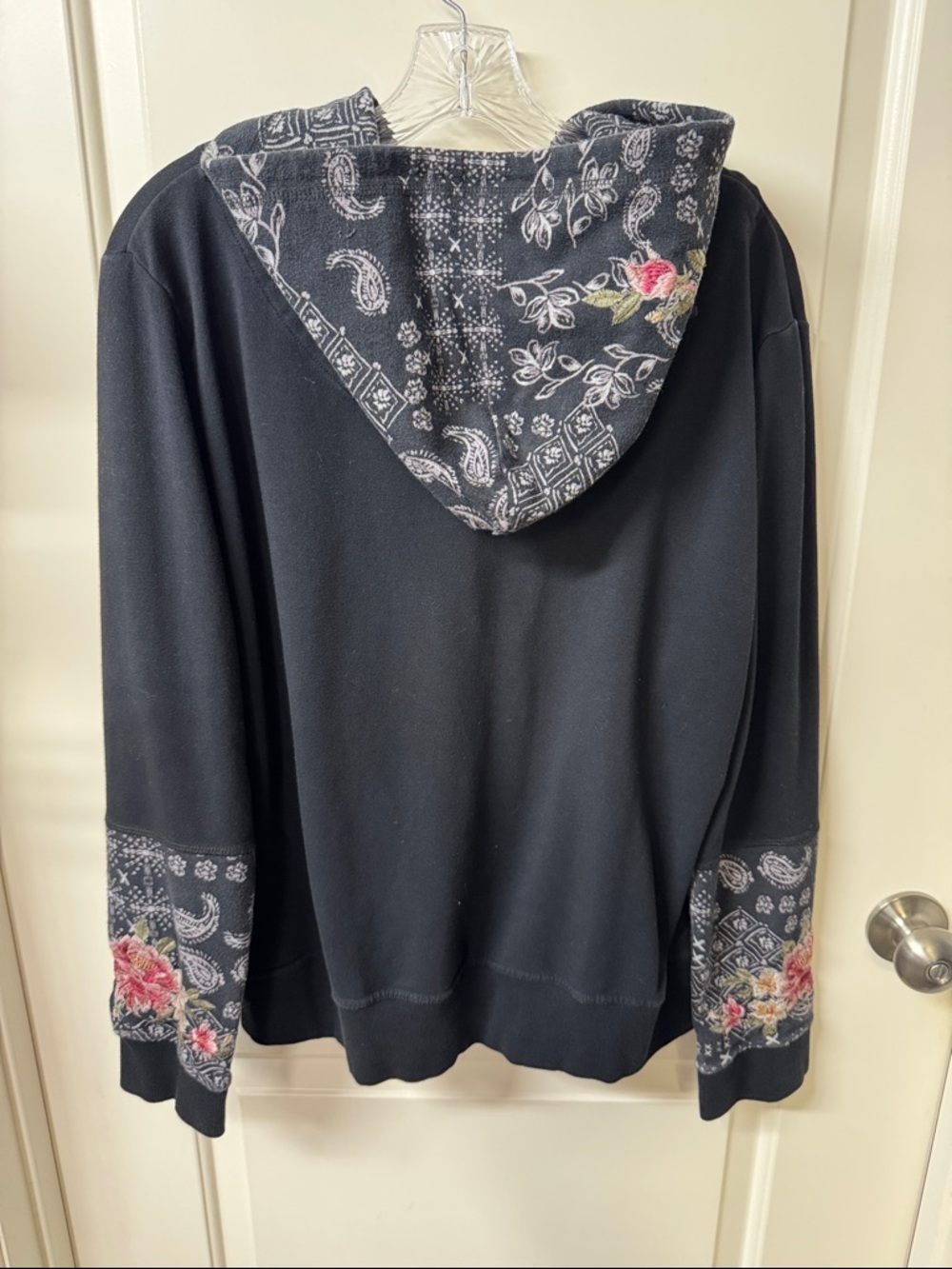 Johnny Was Floral Embroidered Black Zip-Up Hoodie - Picture 2 of 6